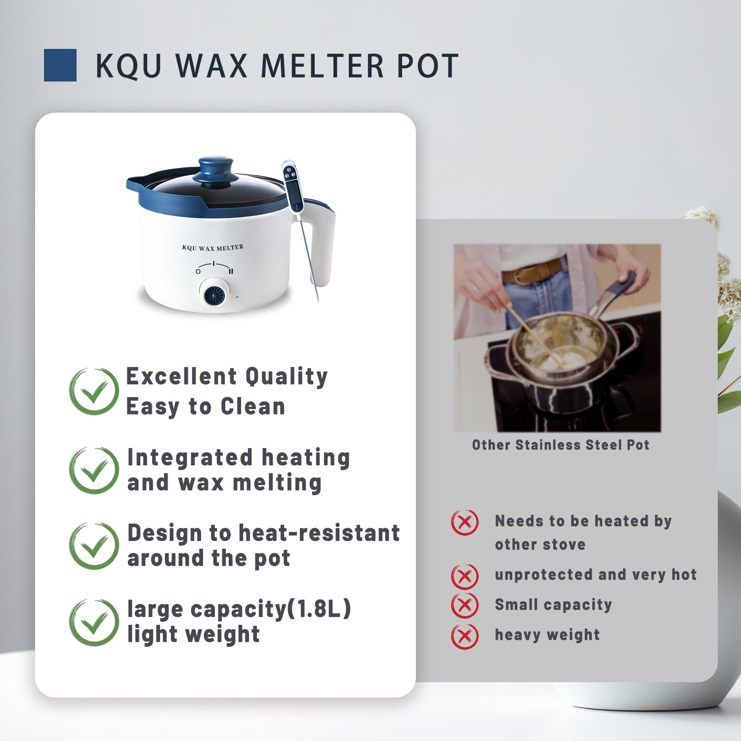 KQU Candle Wax Melting Pot with Thermometer, Wax Melter for Candle Making with Spout, Small Double Boiler Pot Set for Beginner Adults, Electric Candle Wax Heater for Candle Making