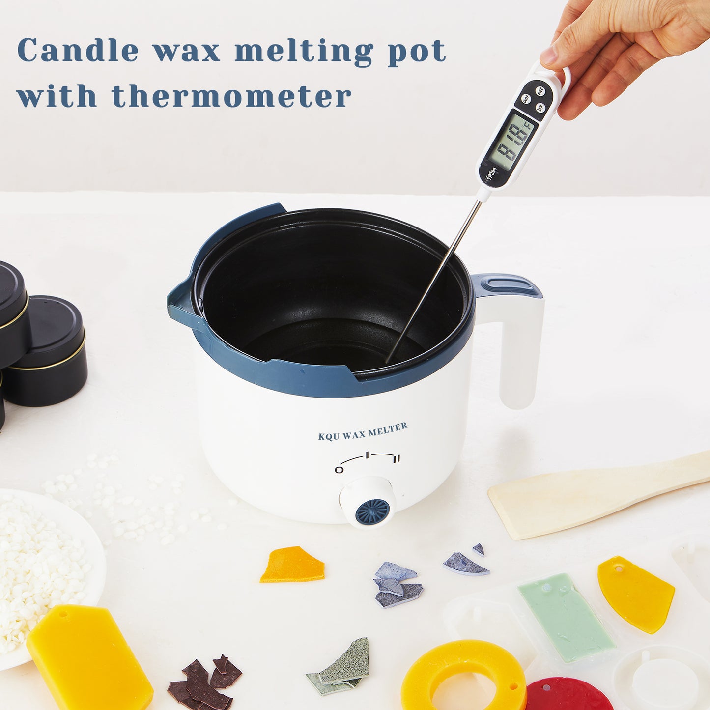 KQU Candle Wax Melting Pot with Thermometer, Wax Melter for Candle Making with Spout, Small Double Boiler Pot Set for Beginner Adults, Electric Candle Wax Heater for Candle Making