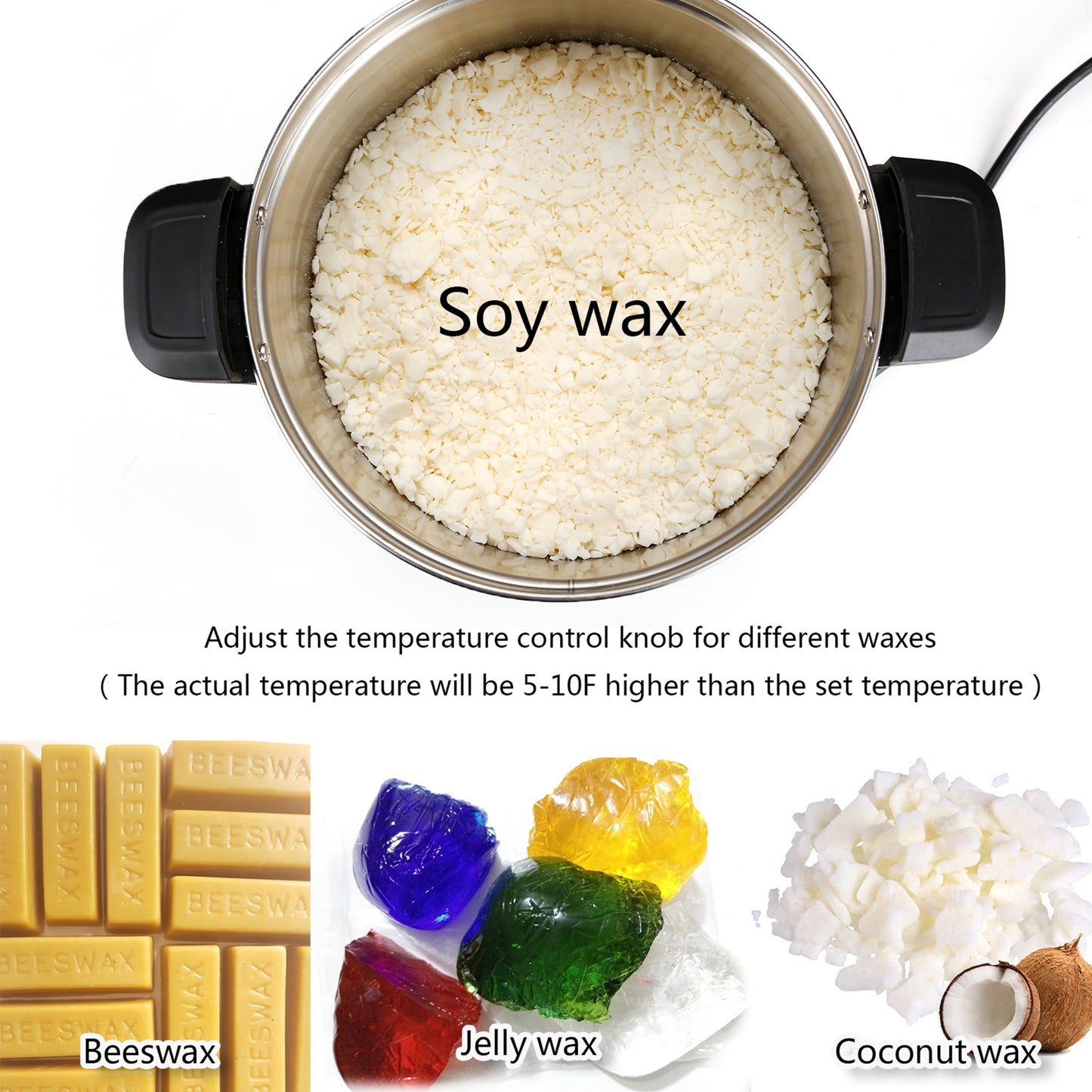 Wax Melter for Candle Making, 10.5 qts / 20lbs Capacity Large Wax Melting Furnace, Big Melting Pot Used for Candle and Soap Business, Fast Pour Spout and Temp Controller, Free 10 Pounds of Soy Wax